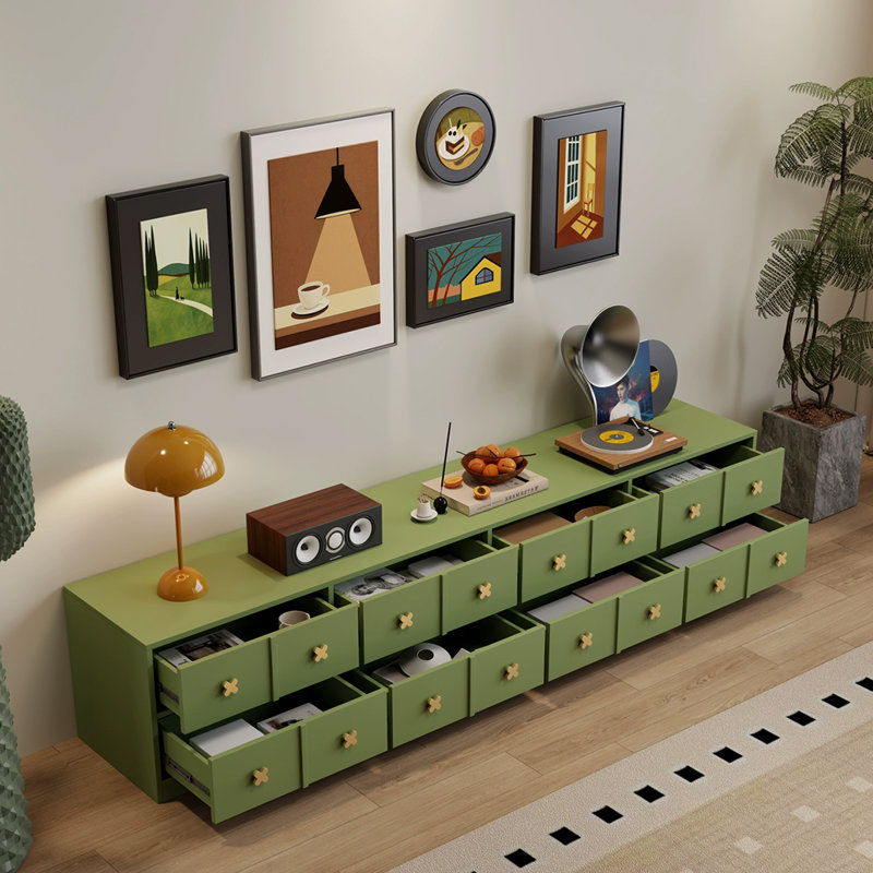 Meuble télé moderne en bois manufacturé vert, H 18,9 po x L 78,74 po x l 15,75 po