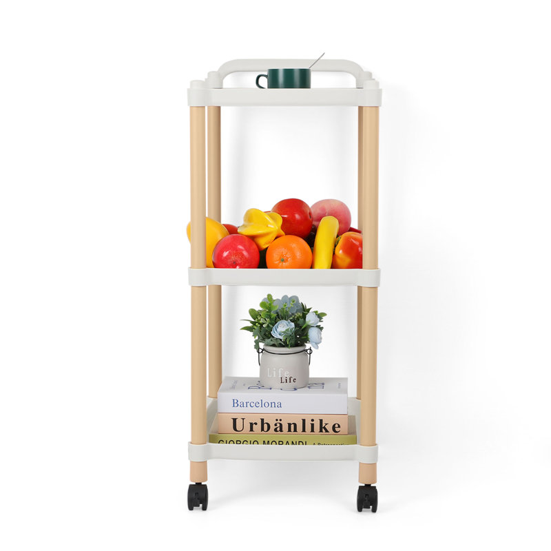 Chariot utilitaire à 3 niveaux avec poignées et roues verrouillables, Blanc
