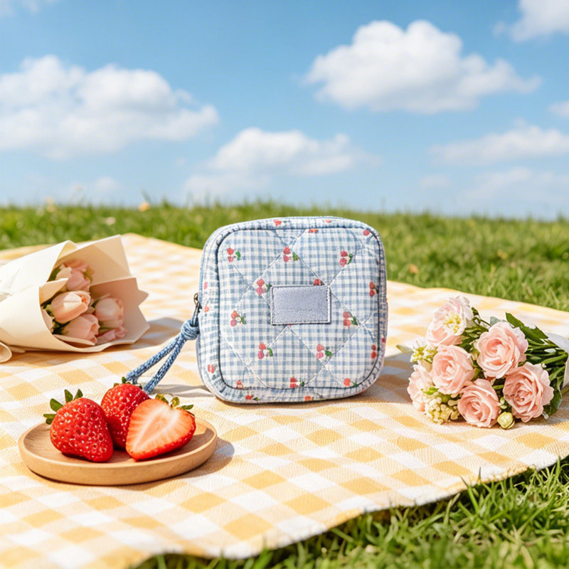 Sac à dos Sac de rangement pour serviette hygiénique en coton matelassé, Bleu
