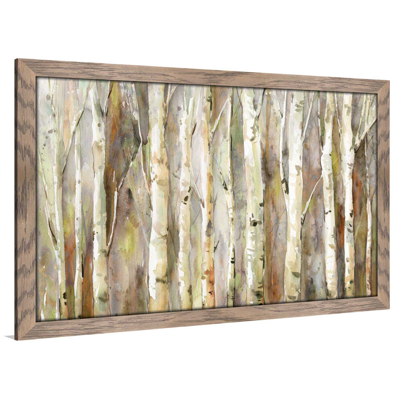 « bouleau path », reproduction de peinture à l’aquarelle encadrée, H 21,5 po x l 27,5 po x P 0,75 po