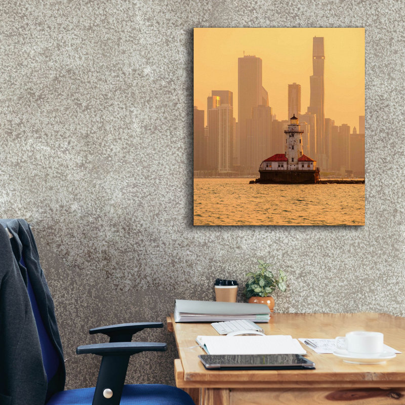 «Chicago Old Lighthouse Hazy Sunset» par Epic Portfolio, art mural sur toile, H 30 po x l 26 po x P 1,5 po