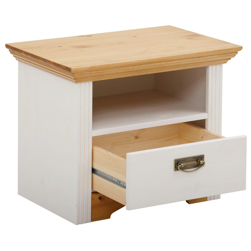 Luker 56cm W Solid Wood Bedside Table, White/Honey