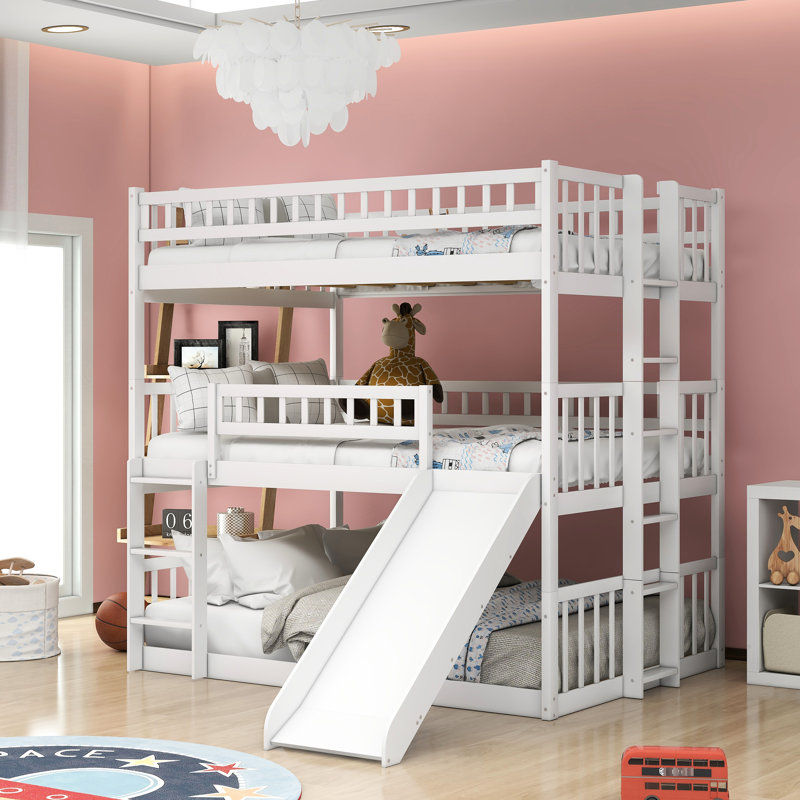 - Lit double, blanc, pin, glissade pour jouer, soirée pyjama idéale pour les invités, White