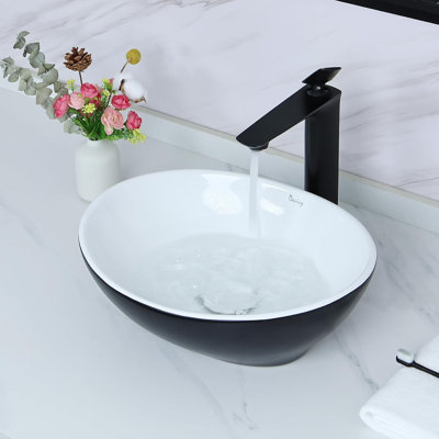 Davivy 15.7'' X 13.4'' Matte Black Oval Vessel Sink With Pop Up Drain Bathroom Vessel Sinks Ceramic Vessel Sink