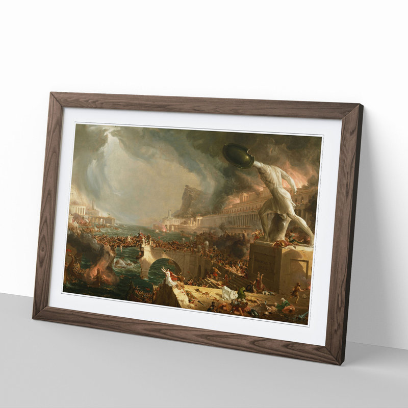 Course of the Empire Destruction by Thomas Cole - Picture Frame Painting, 27cm H x 36cm W x 2cm D, Walnut Framed