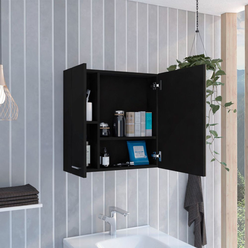 4-Shelf Bathroom Medicine Cabinet With Mirror, Black