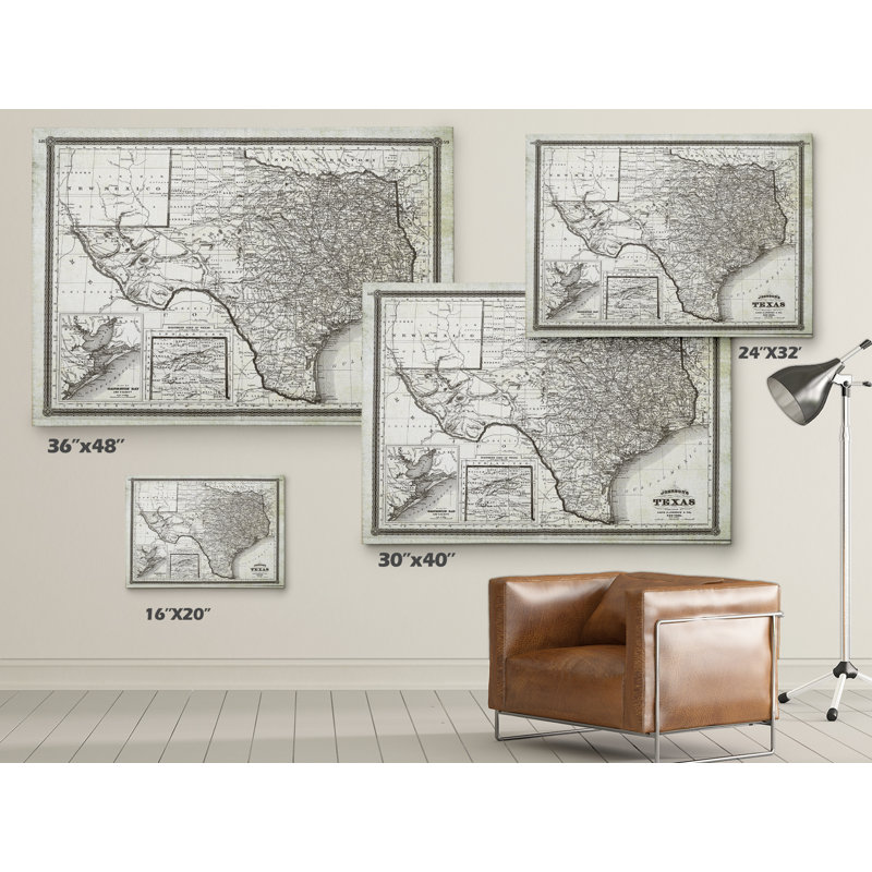 «Vintage Map Texas II», reproduction d'impression sur toile, H 36 po x l 48 po x P 1,5 po