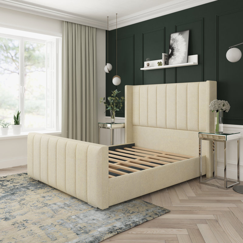 Willow Wool Upholstered Bed Frame, Cream, Kingsize (5')