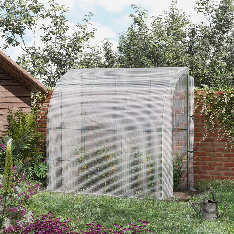 Outsunny 7' X 4' X 7' Outdoor Lean To Greenhouse, Walk-In Green House Plant Nursery With Roll-Up Window, PE Cover