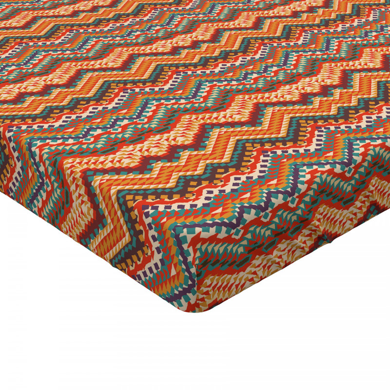 Queen Multicolor Geometric Microfiber Fitted Bed Sheet
