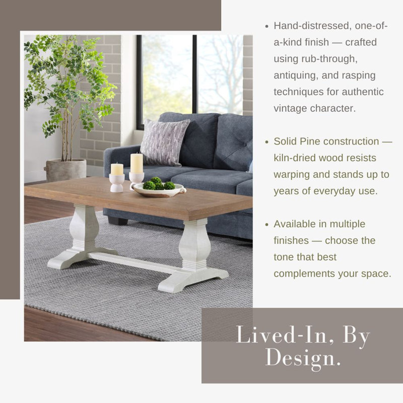 Sarcoline Solid Wood Pedestal Coffee Table, Driftwood/White