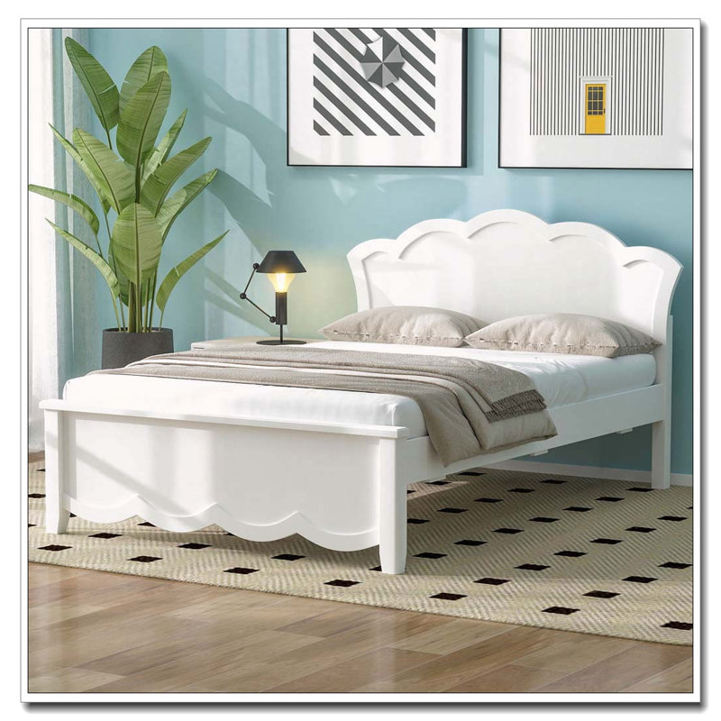 Lit plateforme en bois avec tête de lit, Lit simple, Blanc