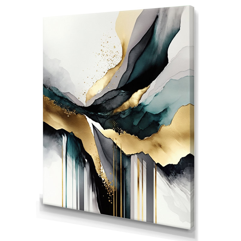 Géode abstraite marbre blanc et or IV - reproduction sur toile, L 12 po x H 20 po, Toile tendue