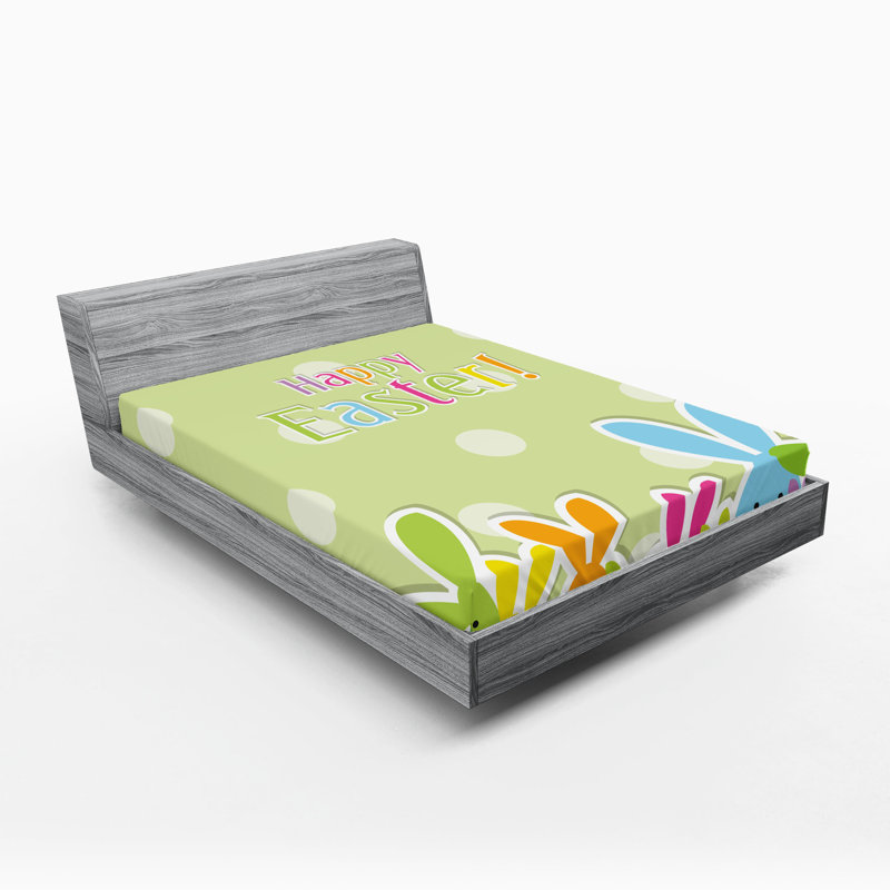 Ambesonne Easter Fitted Sheet 2-Pack Colorful Cartoon Bunnies Multicolor, California King Fitted Sheet