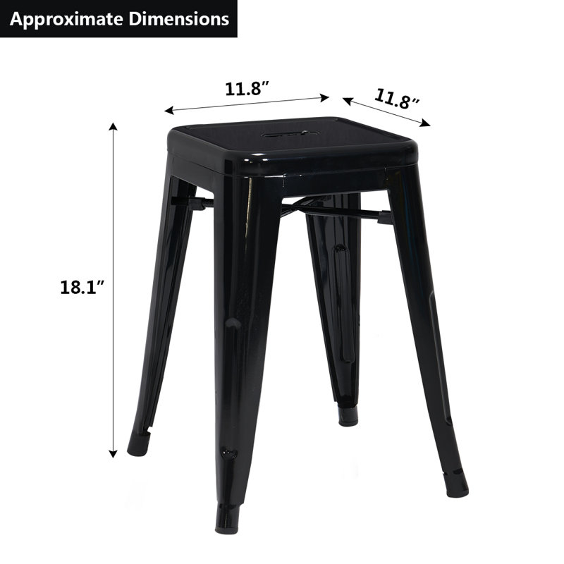 Tabouret court de 18 po en métal, Noir