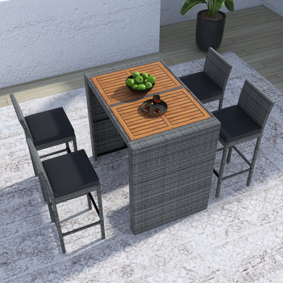 5-Pieces Outdoor Patio Wicker Bar Set