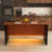 63" Modern Kitchen Island With Marble-Look Surface, Led Lights & Grille Design For Dining Room, Living Room(Island Only)