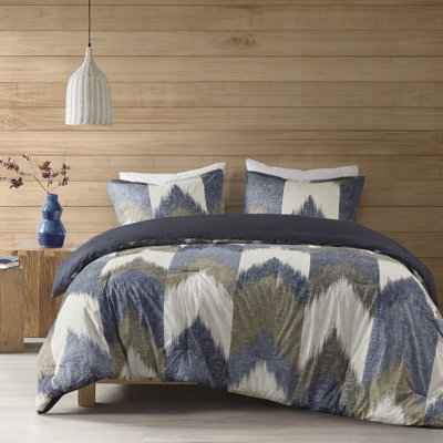 Édredon double / grand - coton imprimé bleu marine, bourre, 2 taies décoratives pour un voyage apaisant