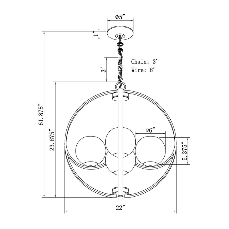 Luminaire suspendu sphère 4 lumières Reyno