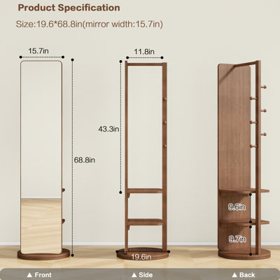 Miroir double de style noyer de 19,6 x 68,8 po, bois massif et verre en caoutchouc - convient à American Home Design & Mirror de 68,8 x 19,6 po