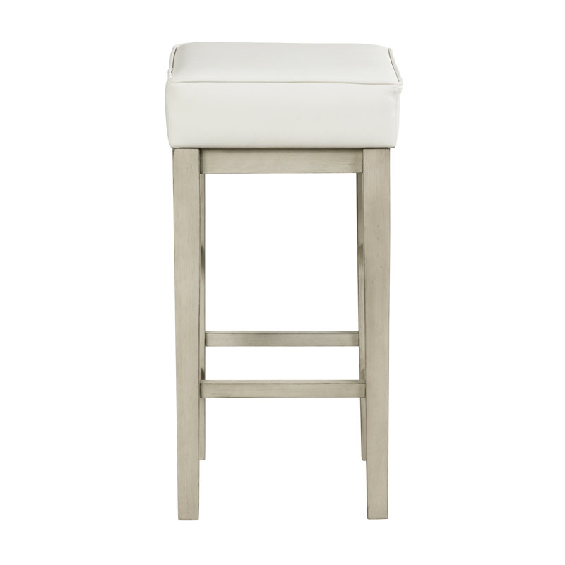 2 tabourets Brickhill de 29 po de hauteur, siège transitionnel en similicuir blanc, structure en bois massif, poids de 250 lb, 2 tabourets de 29 po, capacité de siège, capacité de 250 lb