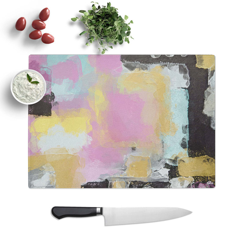 Tempered Glass Composition of Light Chopping Board, 39 cm W x 28.5 cm L