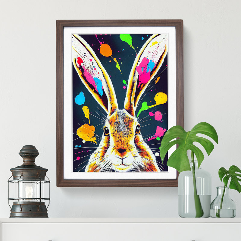 Paint Splashed Hare - Framed Print, 34cm H x 25cm W x 2cm D, Walnut