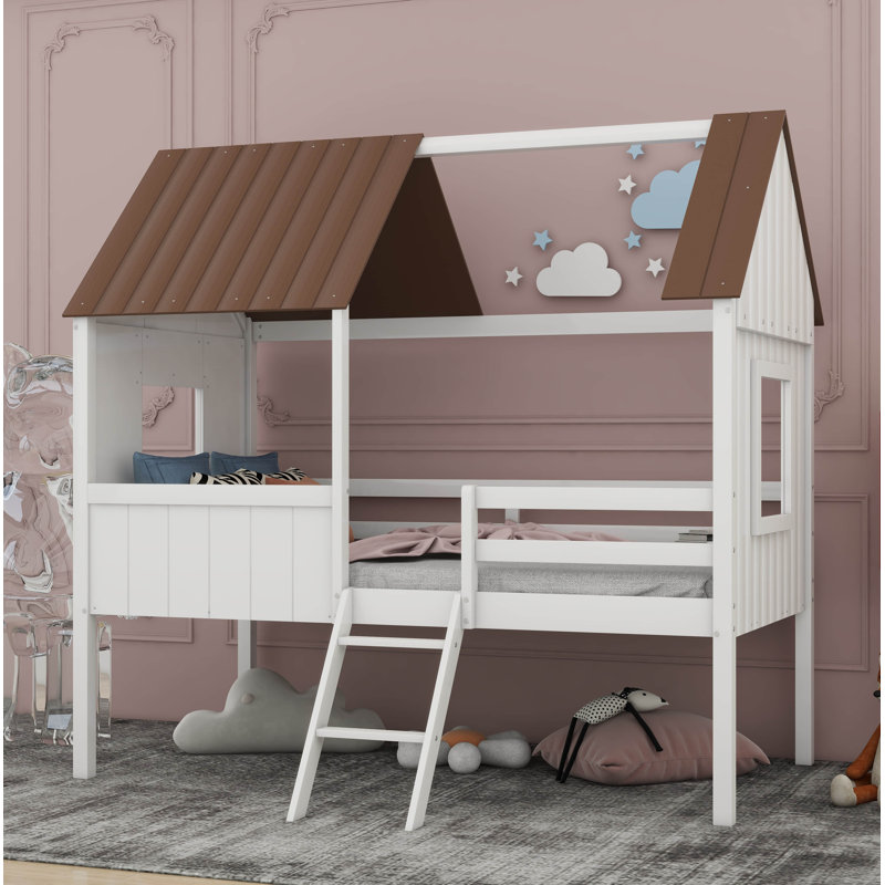 Hicksville Kids Twin Loft Bed, White/Brown