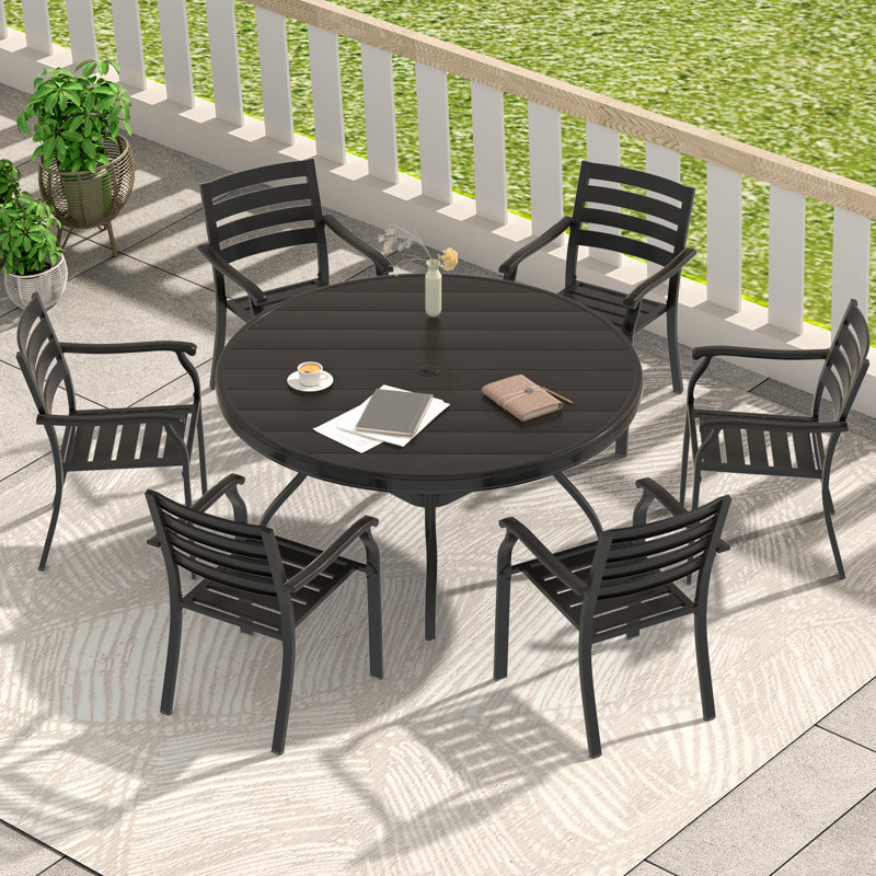 Ensemble repas d'extérieur 7 pièces 7 pièces, 7 pièces: table, 6 chaises, Noir
