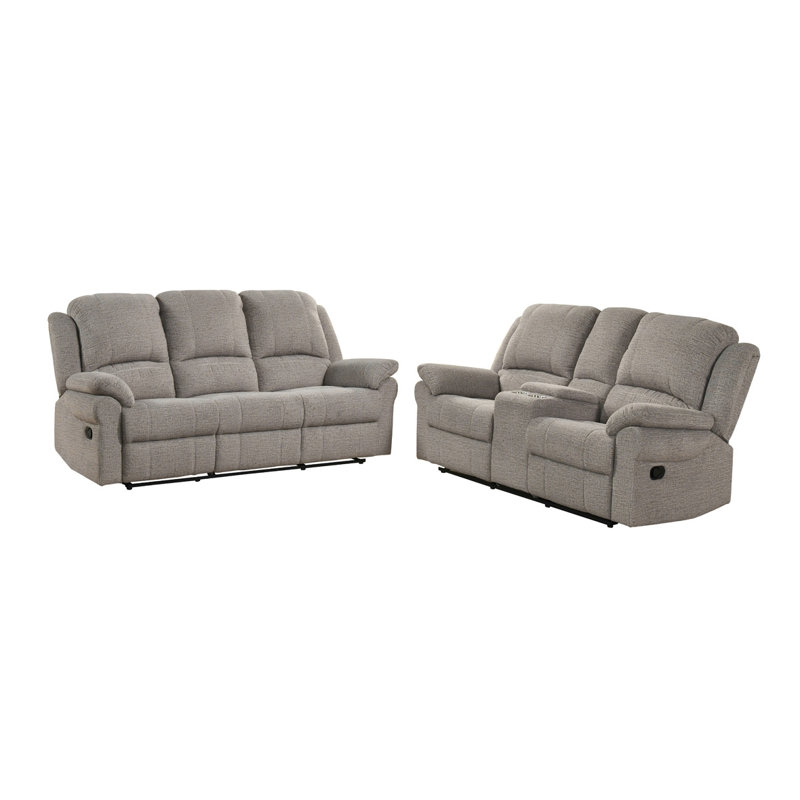 Ensemble 2 pièces: canapé inclinable et causeuse console, chenille gris-beige, Grey-Beige 2-piece Set