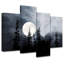 Lune nuit, forêt, paysage naturel pour salon, bureau à domicile, très grand ensemble de décoration murale sur toile, 4 pièces