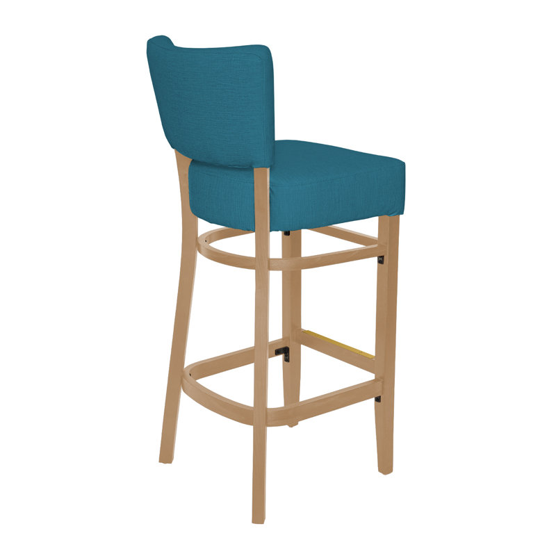 Madison Upholstered Restaurant Barstool, Natural Wood, Teal