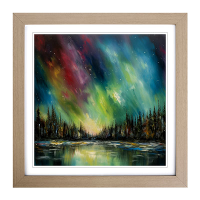 Northern Lights Impressionism - Single Picture Frame Print on Wood