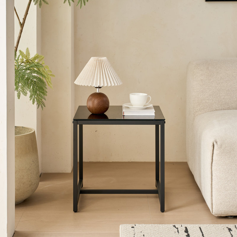 Table de chevet en verre, table d'appoint, petite table basse, table de bout avec pieds en métal, 1