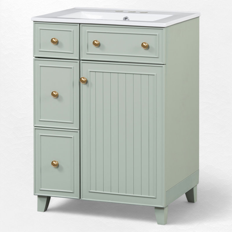 Ensemble de meuble-lavabo simple 24 po Norreen, Vert, Doré