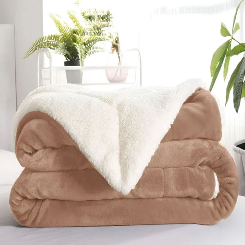 Kaylie Soft Sherpa Fleece Fur Thick Dual Sided Reversible Blanket Throw, Camel, 130cm x 150cm