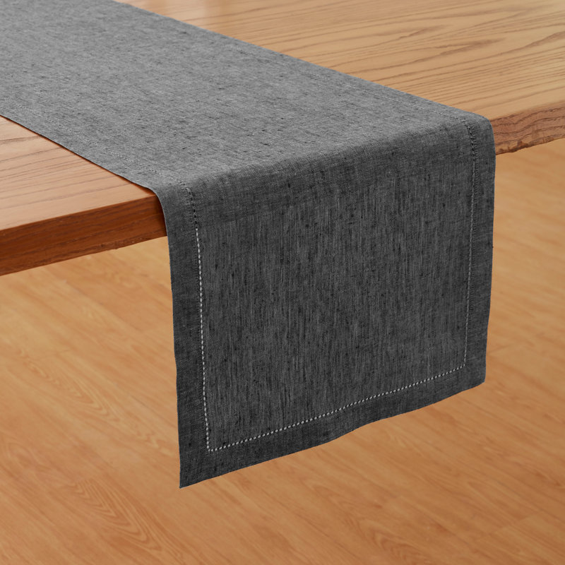 Milan - 100% Pure Linen Table Runner, Charcoal Grey, 90" x 14"