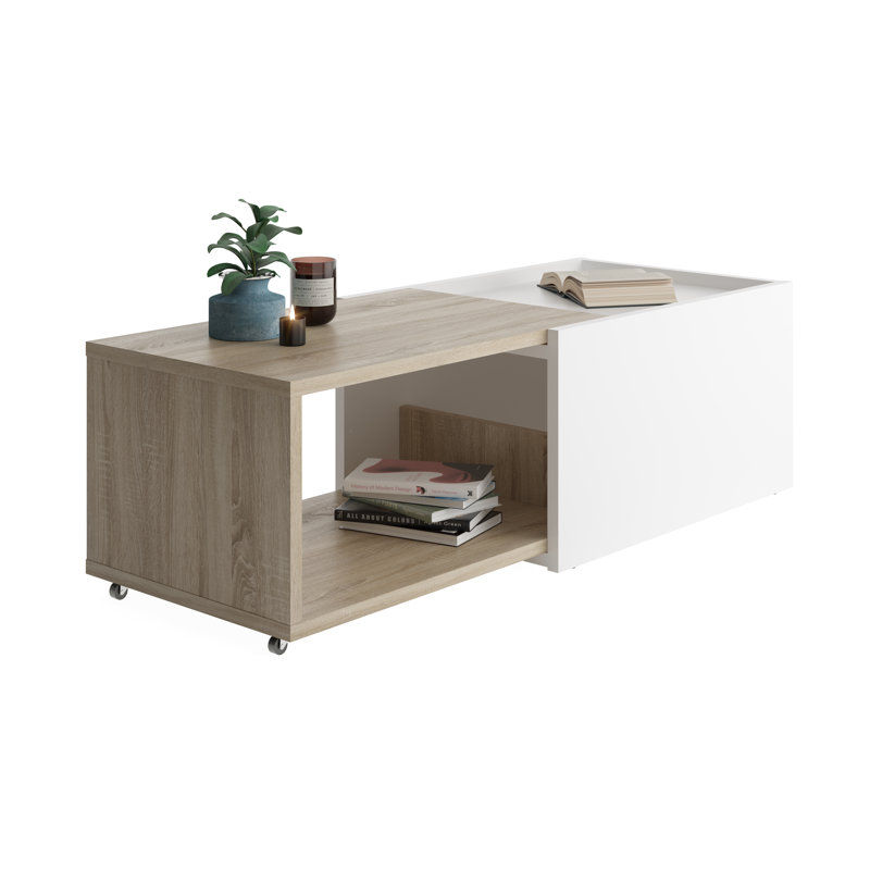 Kutzer Wheel Coffee Table with Storage, White/Imitation Oak