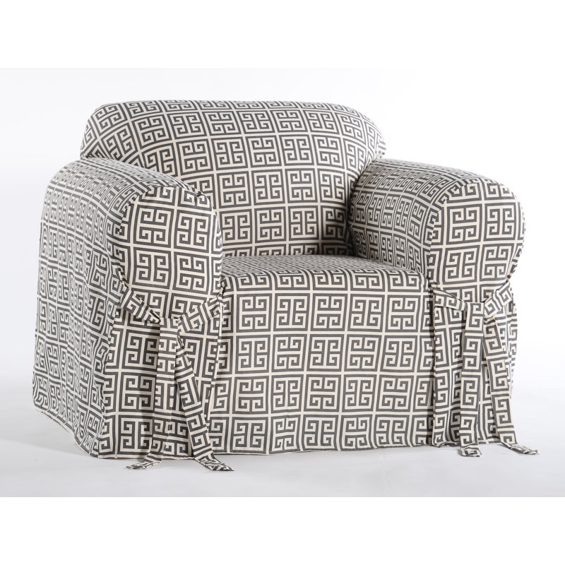 Housse pour fauteuil à coussins carrés/rectangulaires, Gris / Crème