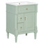 Meuble-lavabo compact vert avec lavabo, structure en bois massif, rangement de salle de bain moderne