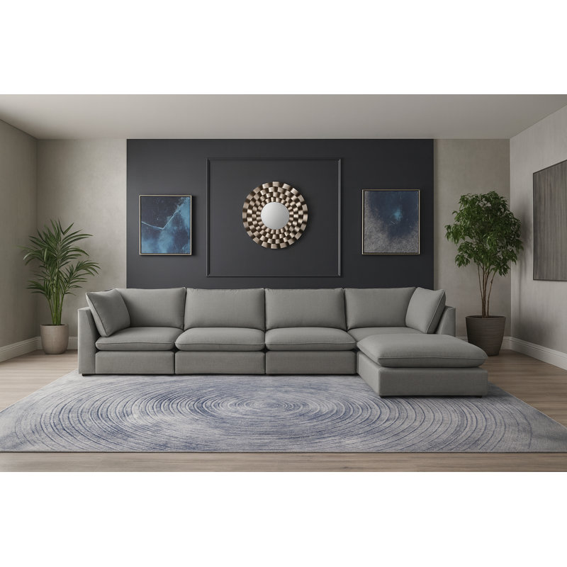 Canapé modulaire de 160 po Tupman, Tissu texturé en lin bleu marine