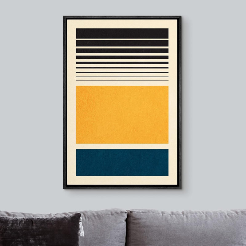 Géométrique, blocs de couleur jaune, illustrations abstraites, formes, moderne, contemporain, H 24 po x l 16 po, Noir
