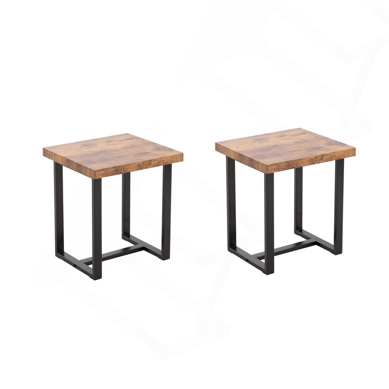 2 Pieces Small Tea Table,Walnut Night Stand,MDF Sidetable,  Sofa Table With Metal Leg