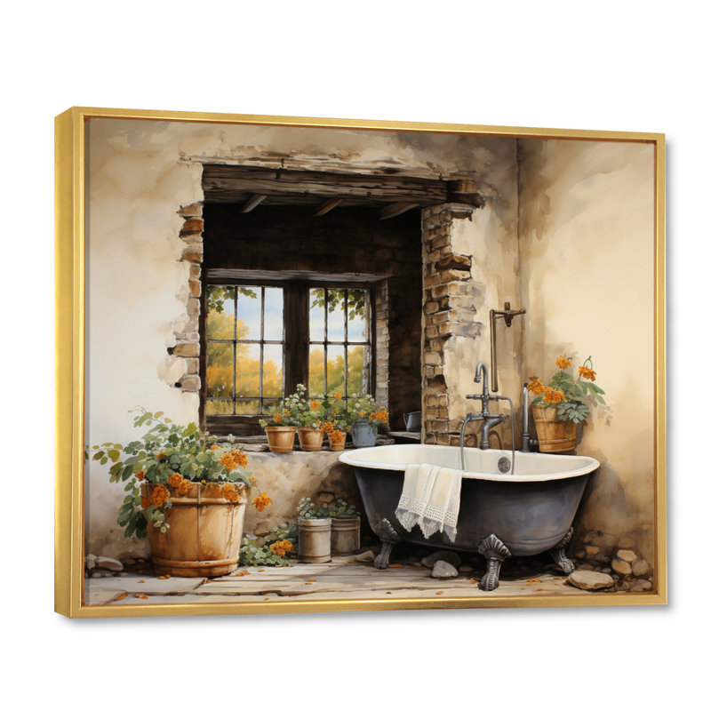 «Laundry Rustic Vibe I» - Art encadré, Cadre flottant doré, H 30 po x l 40 po x P 1,5 po