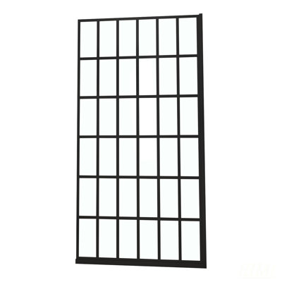 Frameless Fixed Shower Door With Open Entry Design, 34 In. W X 72 In. H, 8Mm Tempered Glass In Matte Black