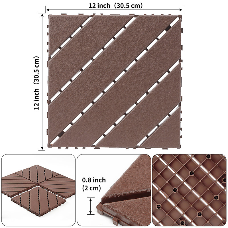 Plastic Interlocking Decking Tiles, Brown