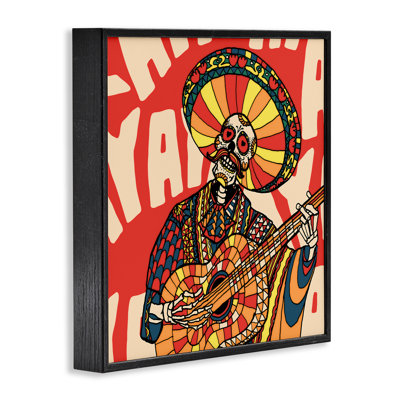 Day Of Dead Guitarist Skeleton Framed Giclee, design by Ali Gulec