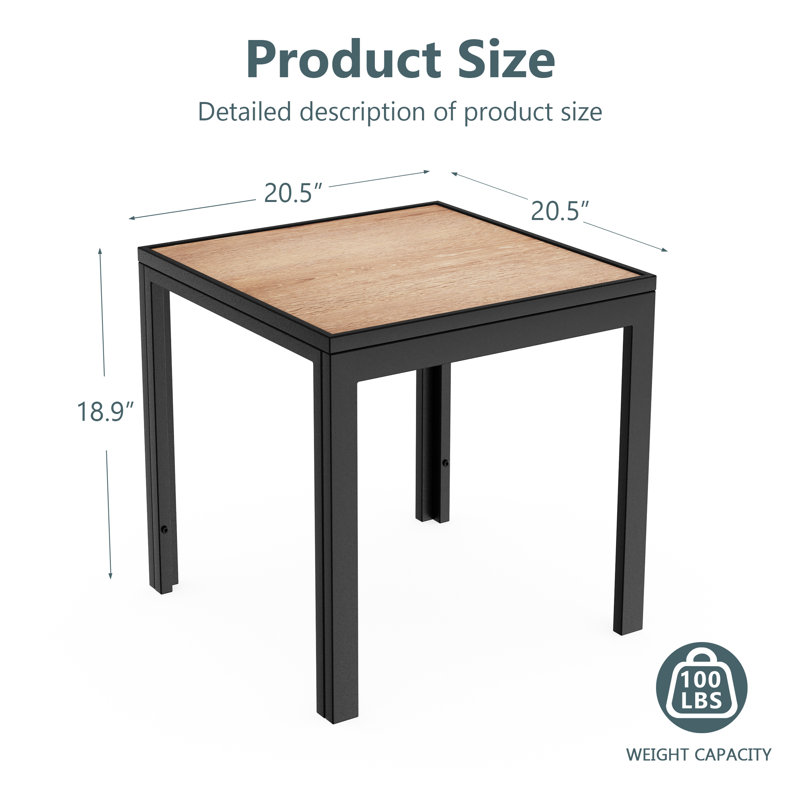 Square Patio Side Table, Outdoor Imitation-wood Tabletop