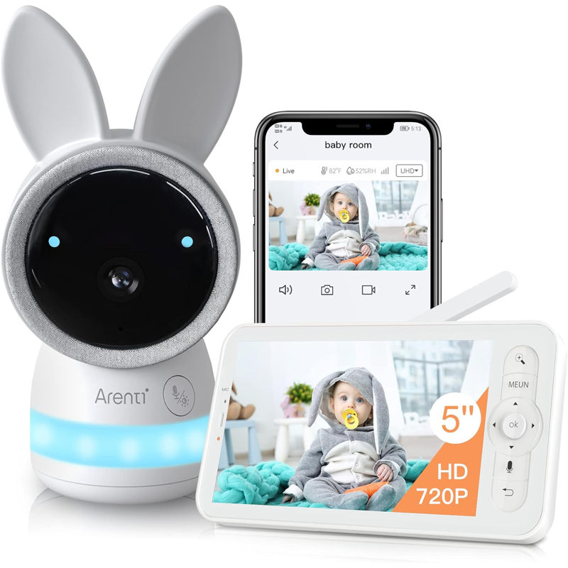 ARENTI 2K Ultra HD Wifi Camera, 5" Colour Display,Night Vision,Lullabies,Cry Detection,Motion Detection,Temp & Humidity Sensor,Two Way Talk