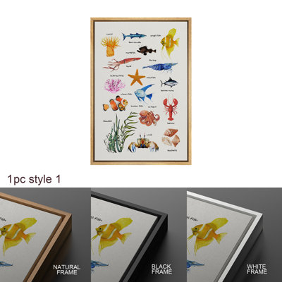 Marine Lifes In The Sea 1 Marine Life Nautical Animals, Modern Nursery Room Decor Pictures, Giclee Canvas Digital Print Framed Wall Art